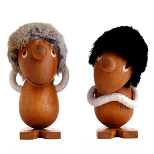 Wooden Optimist & Pessimist Nordic Man Figurines, Teak Wood - Scandivagen