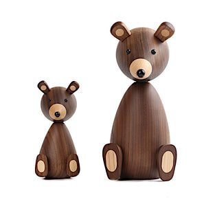 Mummy & Baby Bear, Walnut & Oak Wood Figurines