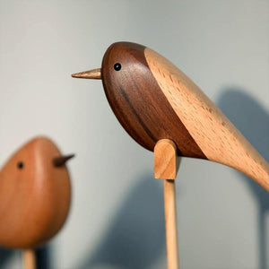 Wooden Long-tailed Birds Figurines, Walnut & Beech Wood - Scandivagen