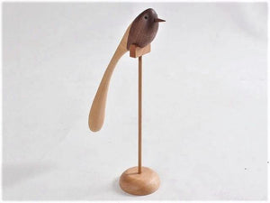 Wooden Long-tailed Birds Figurines, Walnut & Beech Wood - Scandivagen