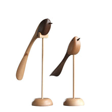 Load image into Gallery viewer, Wooden Long-tailed Birds Figurines, Walnut &amp; Beech Wood - Scandivagen
