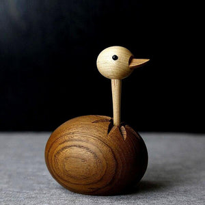 Wooden Small Ostrich Figurine, Teak & White Oak Wood - Scandivagen