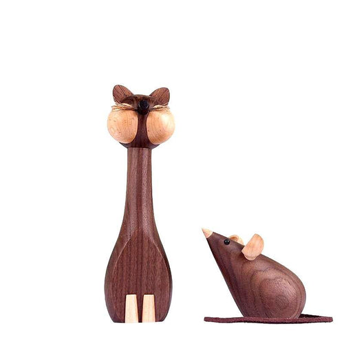 Wooden Cat & Mouse Nordic Figurines,  Walnut Wood  - Scandivagen